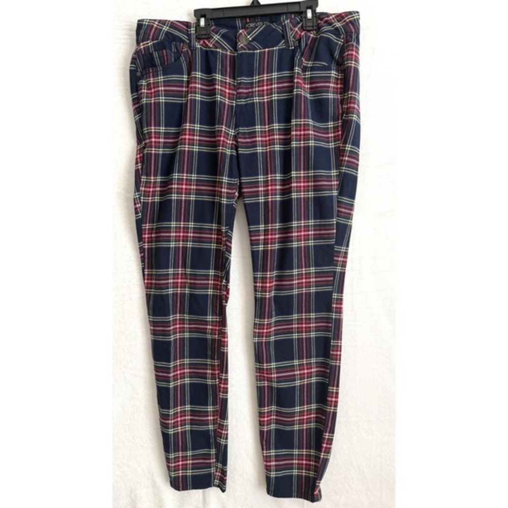 Y2K Forever 21 Plus Plaid‎ Pants Navy Red Yellow Green Women's Size 14